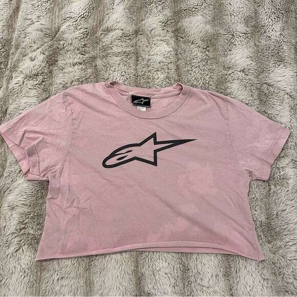 Alpinestars Motocross Baby Pink Upcycled Bleach Cropped Top - Picture 2 of 3
